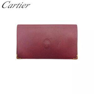 Cartier Bifold Wallet Mastline Bordeaux Leather Auth Used